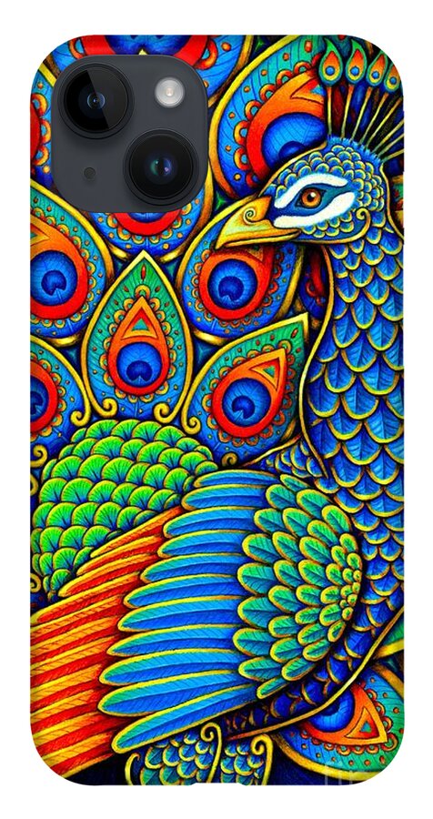 Peacock iPhone Case featuring the drawing Colorful Paisley Peacock by Rebecca Wang