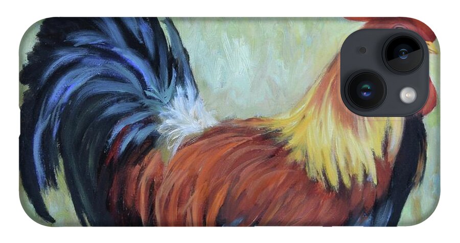 Rooster iPhone 14 Case featuring the painting Colorful Rooster Print by Cheri Wollenberg