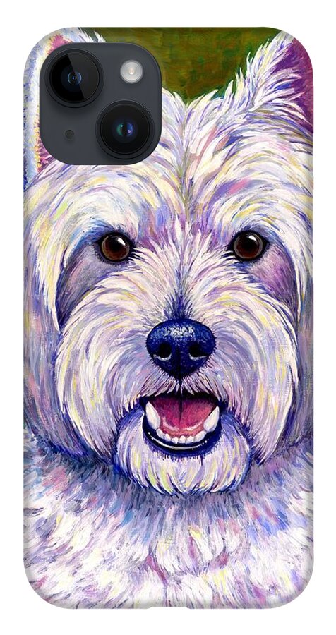 West Highland White Terrier iPhone Case featuring the painting Colorful West Highland White Terrier Dog by Rebecca Wang