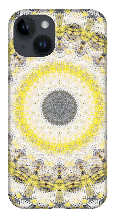 Concrete iPhone 14 Case featuring the painting Concrete and Yellow Mandala- Abstract Art by Linda Woods by Linda Woods