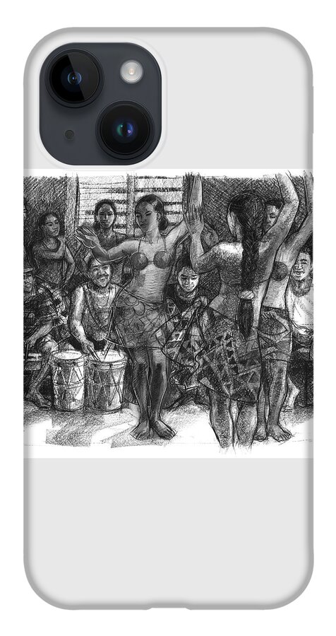 Dance Team iPhone 14 Case featuring the drawing Cook Islands Dance Team at Practice by Judith Kunzle
