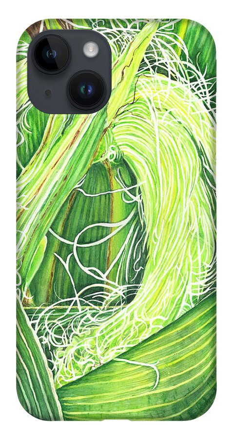 Corn iPhone 14 Case featuring the painting Corn Silk by Lori Taylor