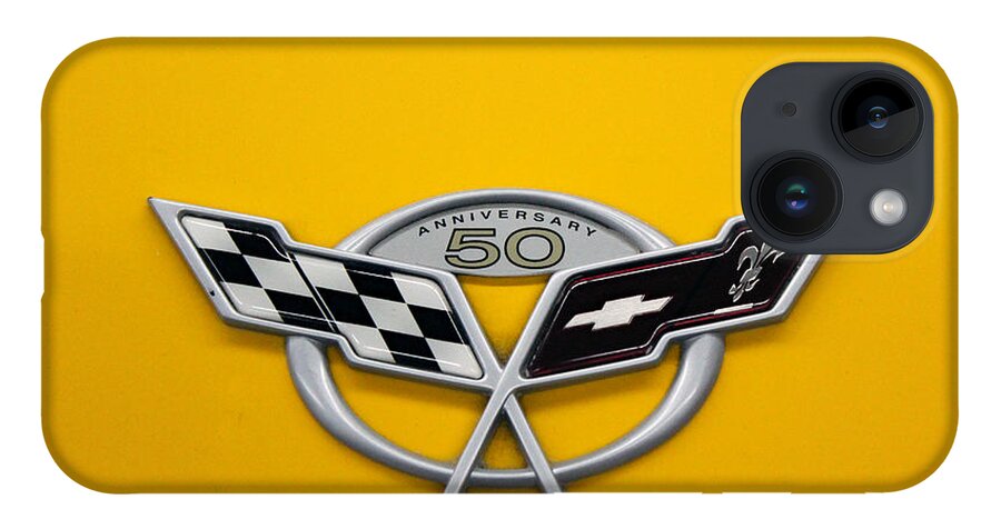 Chevy iPhone 14 Case featuring the photograph Corvette 50th Anniversary Emblem by DB Hayes