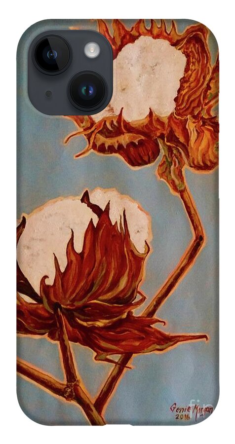Cotton Plant iPhone 14 Case featuring the painting Cotton from the South by Genie Morgan