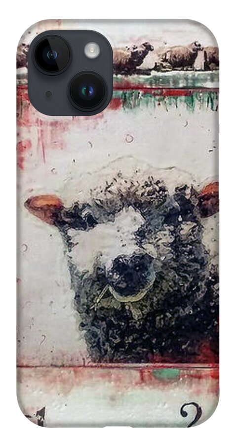 Sheep iPhone 14 Case featuring the painting Counting Sheep by Laurie Tietjen