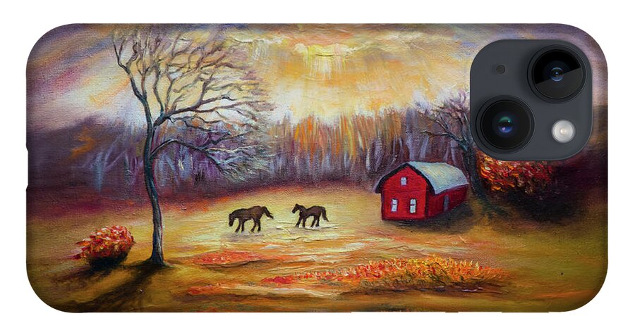 Country Scene iPhone Case featuring the painting Country scene late fall by Lilia D