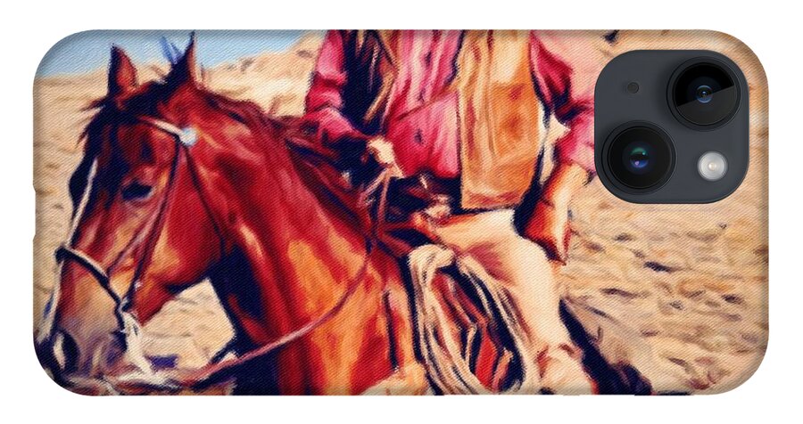 John Wayne iPhone 14 Case featuring the painting Cowboy John Wayne by Vincent Monozlay