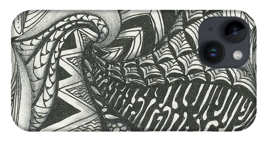 Zentangle iPhone 14 Case featuring the drawing Crazy Spiral by Jan Steinle
