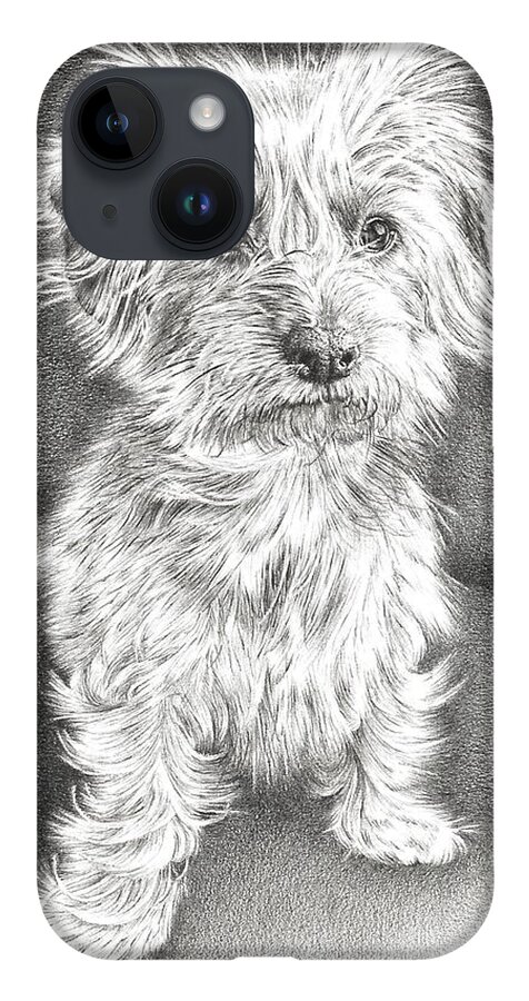 Dachshund iPhone 14 Case featuring the drawing Dachshund Maltese by Casey 'Remrov' Vormer