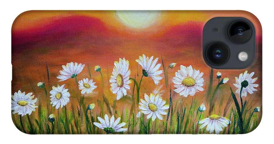 Daisies iPhone 14 Case featuring the painting Daisies at sunset by Lilia S