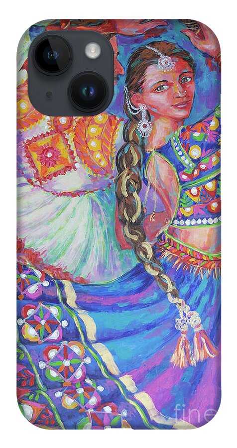 iPhone 14 Case featuring the painting Dandiya Raas by Jyotika Shroff