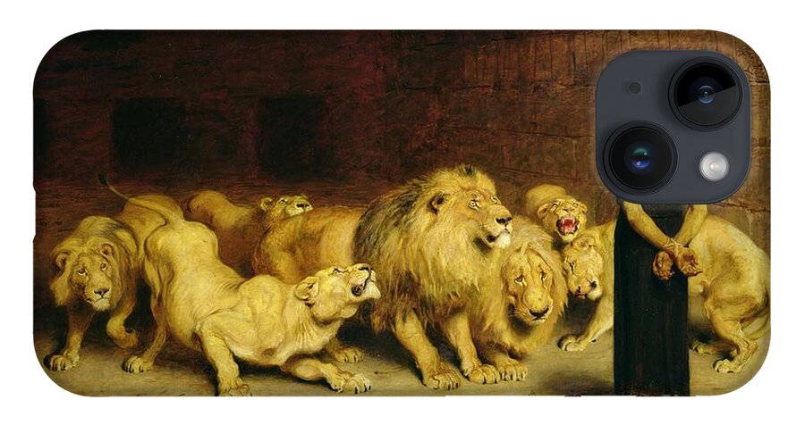 Daniel In The Lions Den iPhone 14 Case featuring the painting Daniel in the Lions Den by Briton Riviere