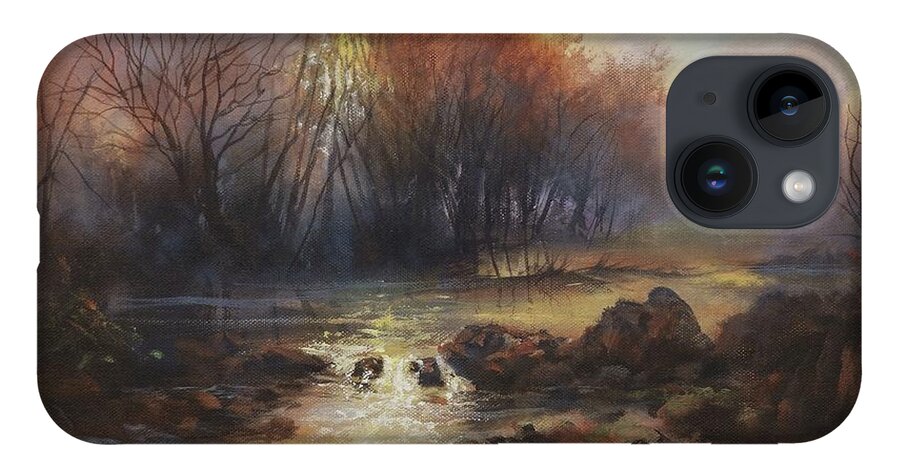 Stream iPhone 14 Case featuring the painting Daybreak Willow Creek by Tom Shropshire