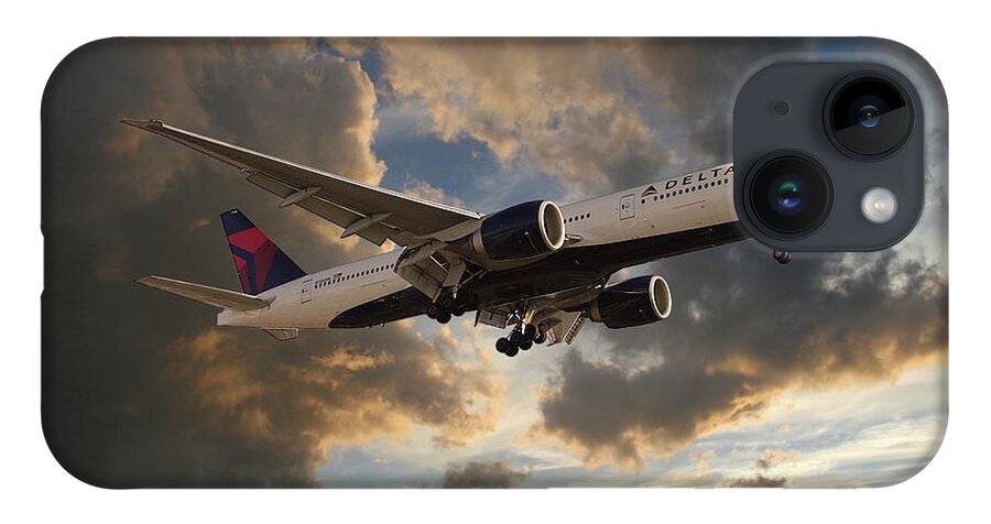 Delta Airlines iPhone 14 Case featuring the digital art Delta Air Lines Boeing 777-200LR by Airpower Art