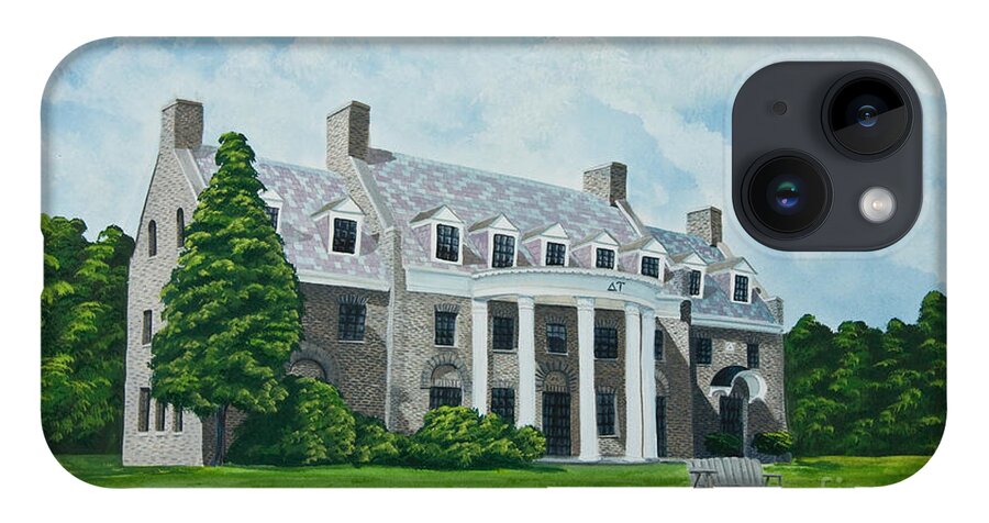 Colgate University History iPhone 14 Case featuring the painting Delta Upsilon by Charlotte Blanchard