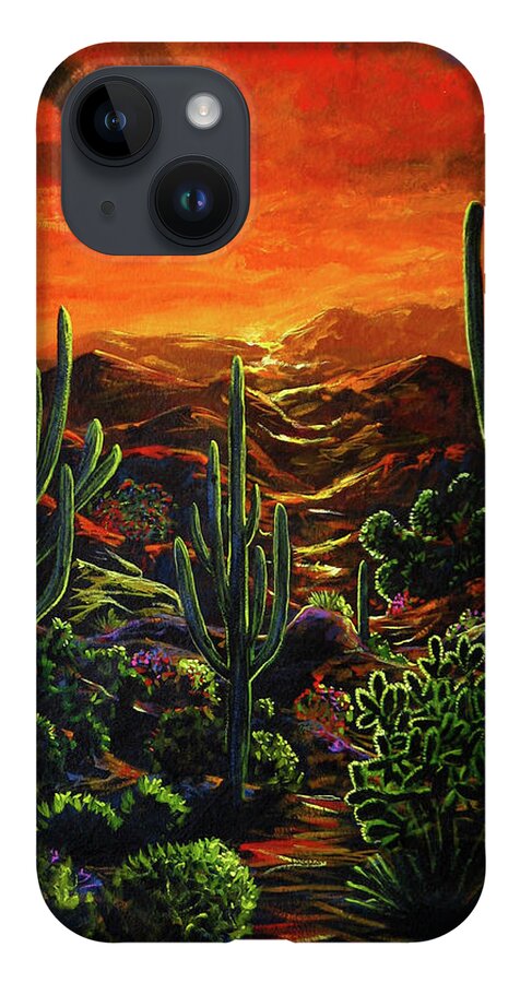 Sunset iPhone Case featuring the painting Desert Sunset by Lance Headlee