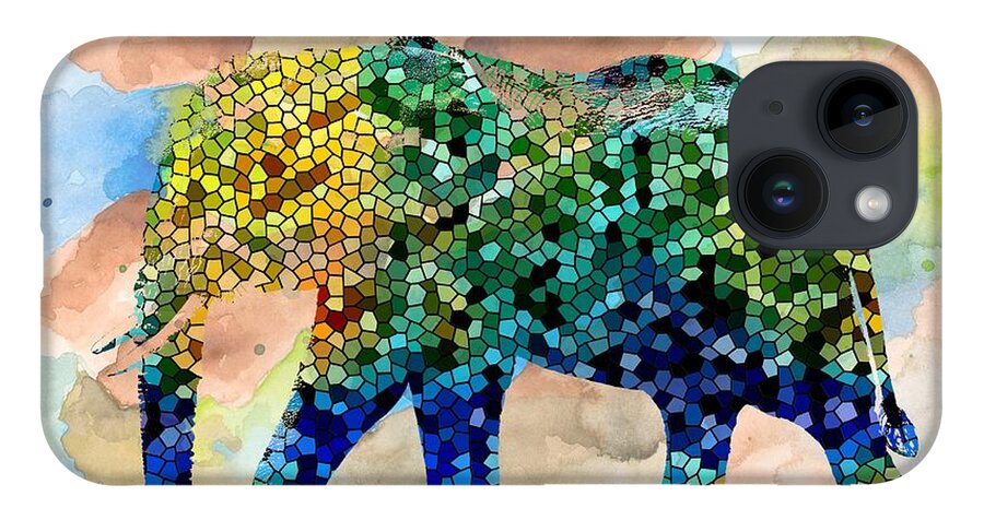 Mosaic iPhone Case featuring the painting Design 37 Mosaic Elephant by Lucie Dumas
