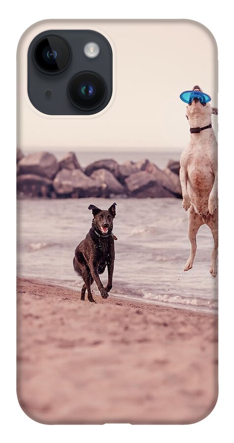 Action iPhone Case featuring the photograph Dog with frisbee by Peter Lakomy