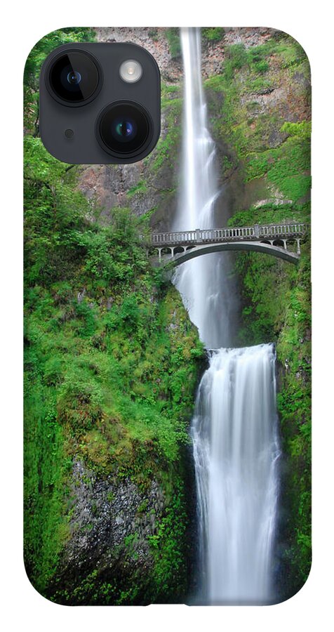 Multnomah iPhone 14 Case featuring the photograph Double Falls w/Bridge by Ted Keller