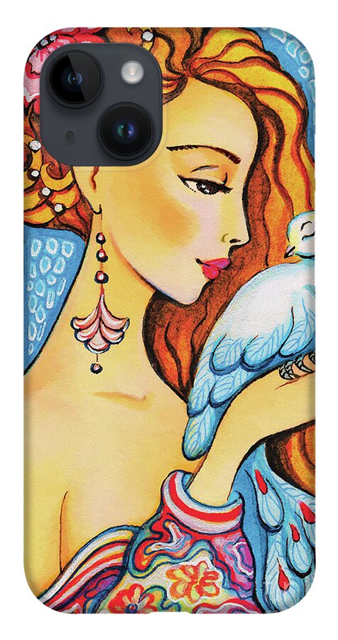 Dove Woman iPhone 14 Case featuring the painting Dove Whisper by Eva Campbell