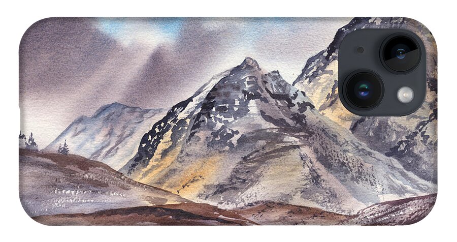 Mountains River iPhone 14 Case featuring the painting Dramatic Landscape With Mountains by Irina Sztukowski