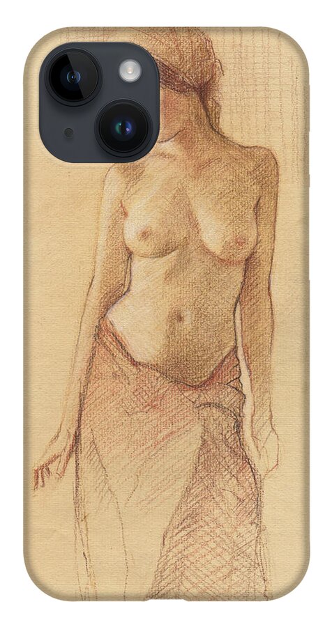 Breasts iPhone 14 Case featuring the drawing Draped Figure by David Ladmore