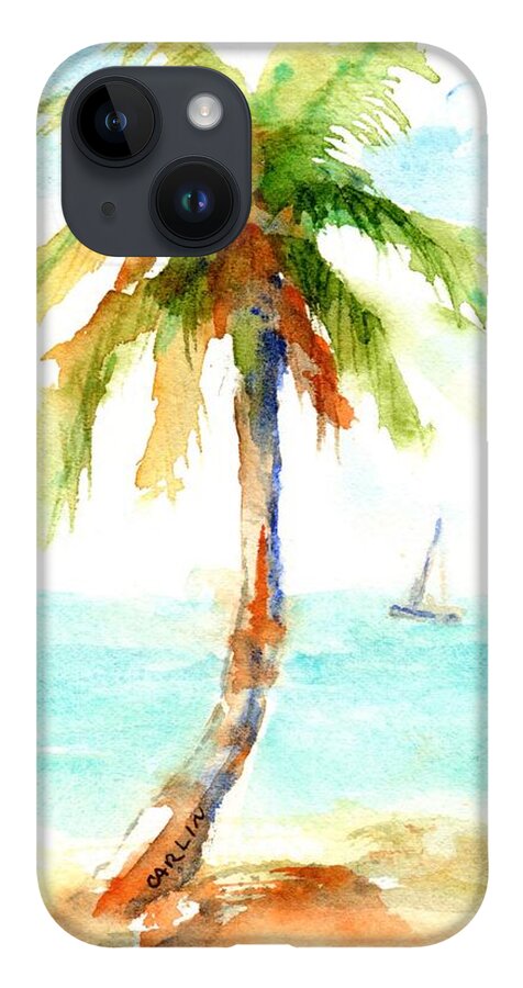 Palm Tree iPhone Case featuring the painting Dreamy Tropical Beach Palm by Carlin Blahnik CarlinArtWatercolor