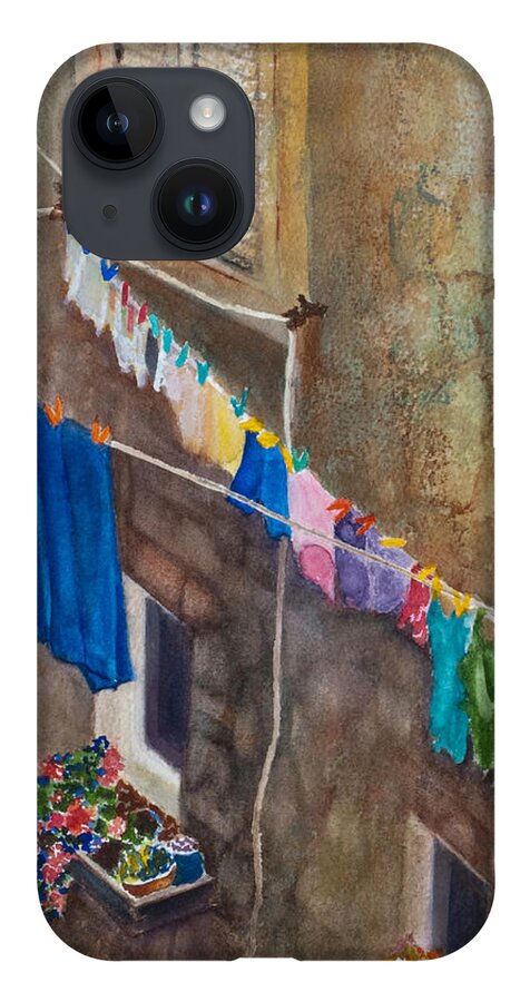 Laundry iPhone 14 Case featuring the painting Drying Time by Karen Fleschler