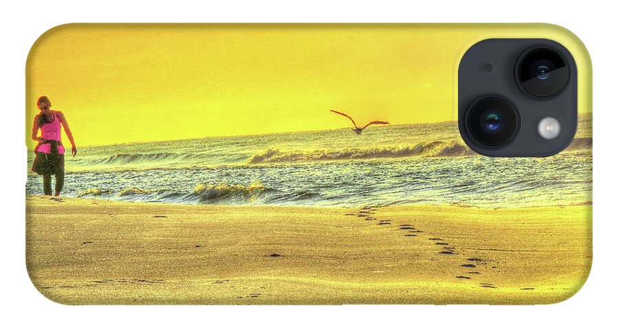 Beach iPhone 14 Case featuring the digital art Early morning beach walk by Kathleen Illes