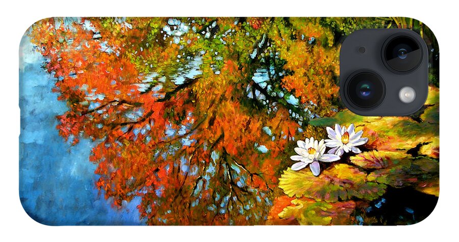 Landscape iPhone 14 Case featuring the painting Early Morning Fall Colors by John Lautermilch