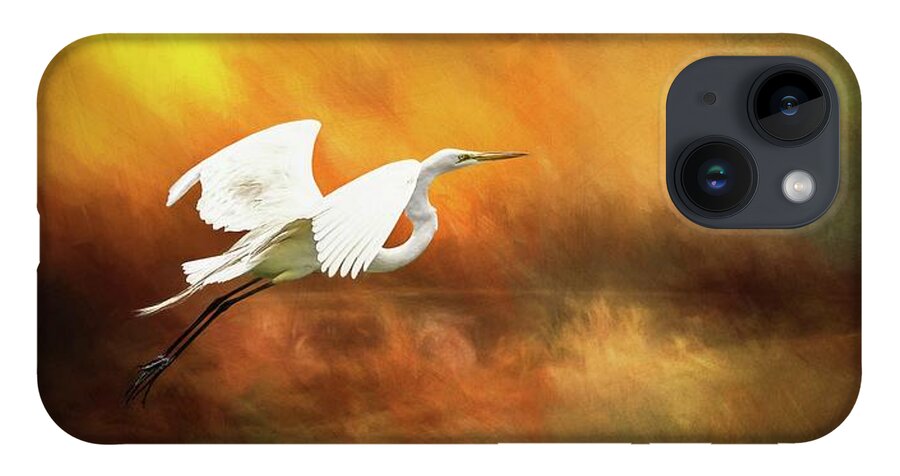 Great Egret iPhone 14 Case featuring the photograph Egret in Flight by Randall Allen