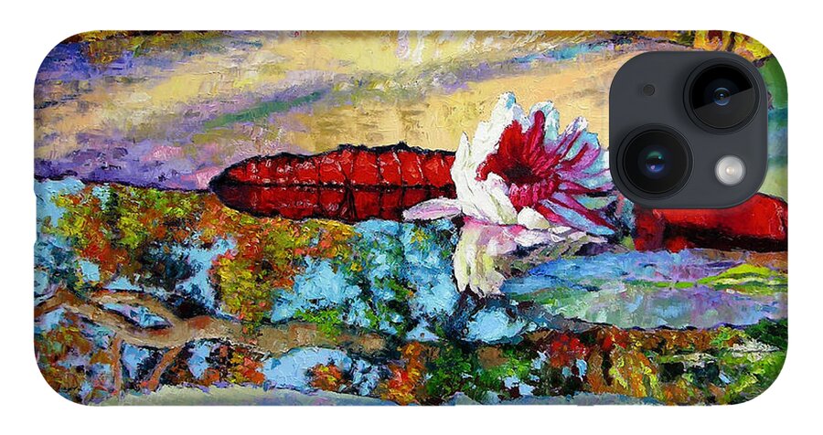 Garden Pond iPhone 14 Case featuring the painting Emotions of Color Light and Texture by John Lautermilch