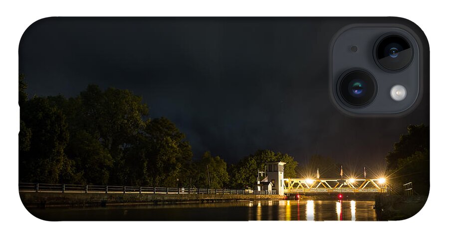 Everybody Down iPhone 14 Case featuring the photograph Erie Canal Lift bridge at Night by Chris Bordeleau