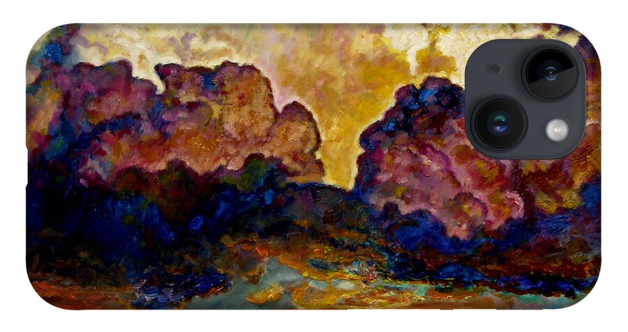 Sunset iPhone 14 Case featuring the painting Evening Clouds Over the Valley by John Lautermilch
