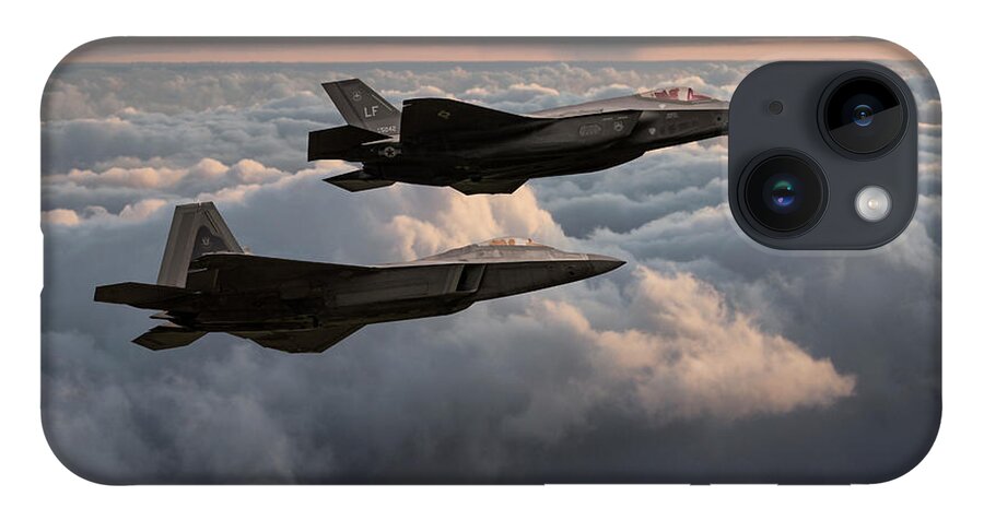 F35 And F22 iPhone 14 Case featuring the digital art F22 with F35 by Airpower Art