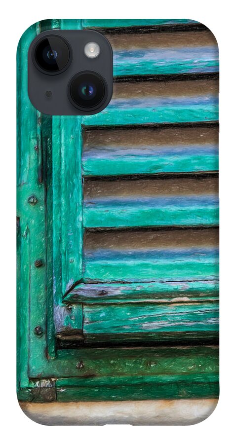 Brunello Di Montalcino iPhone 14 Case featuring the photograph Faded Green Window Shutter by David Letts