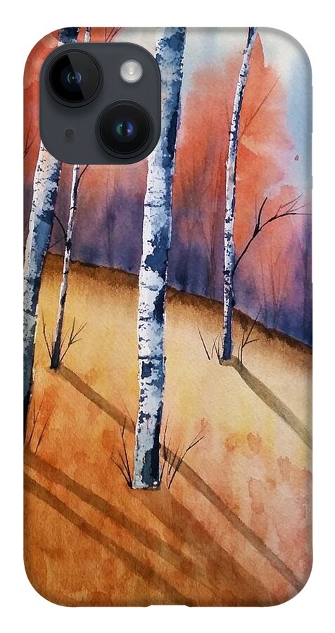 Watercolor iPhone 14 Case featuring the painting Fall In The Birches by Brenda O'Quin