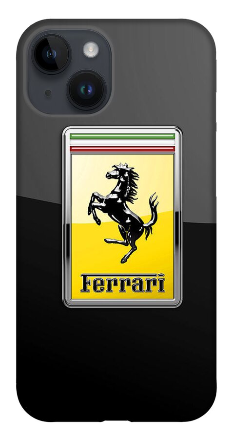�auto Badges� Collection By Serge Averbukh iPhone Case featuring the photograph Ferrari 3D Badge- Hood Ornament on Black by Serge Averbukh