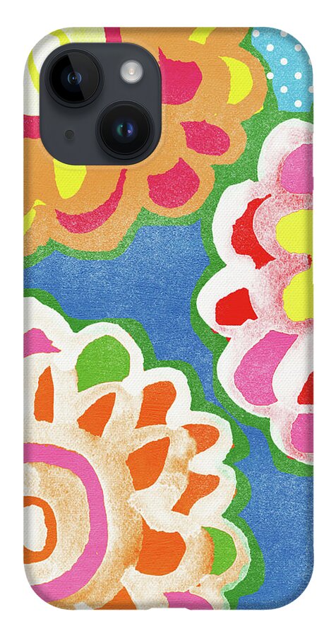 Flowers iPhone 14 Case featuring the mixed media Fiesta Floral 3- Art by Linda Woods by Linda Woods