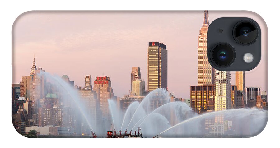 Clarence Holmes iPhone 14 Case featuring the photograph Fire Boat and Manhattan Skyline I by Clarence Holmes