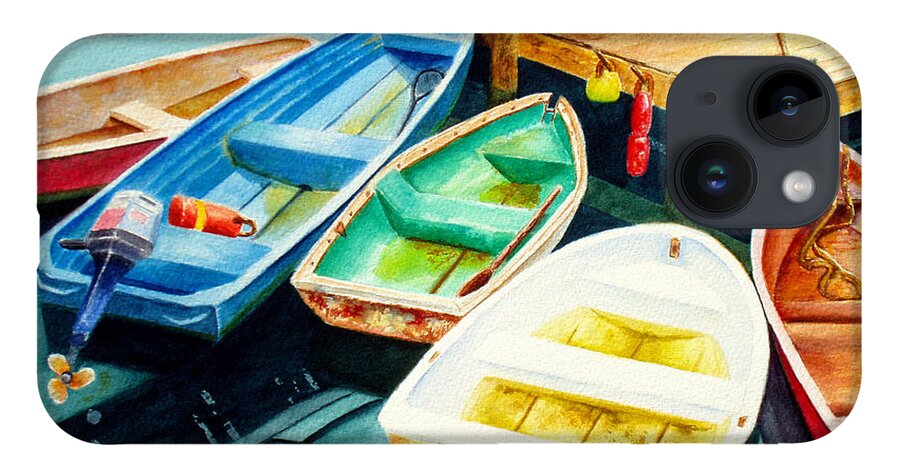 Fishing iPhone 14 Case featuring the painting Fishing Boats by Karen Fleschler