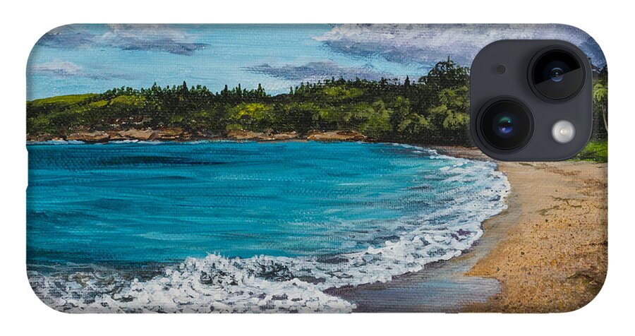 Landscape iPhone 14 Case featuring the painting Fleming Beach Maui by Darice Machel McGuire