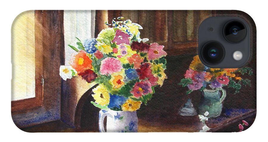 Flowers iPhone 14 Case featuring the painting Floral Arrangements by Karen Fleschler