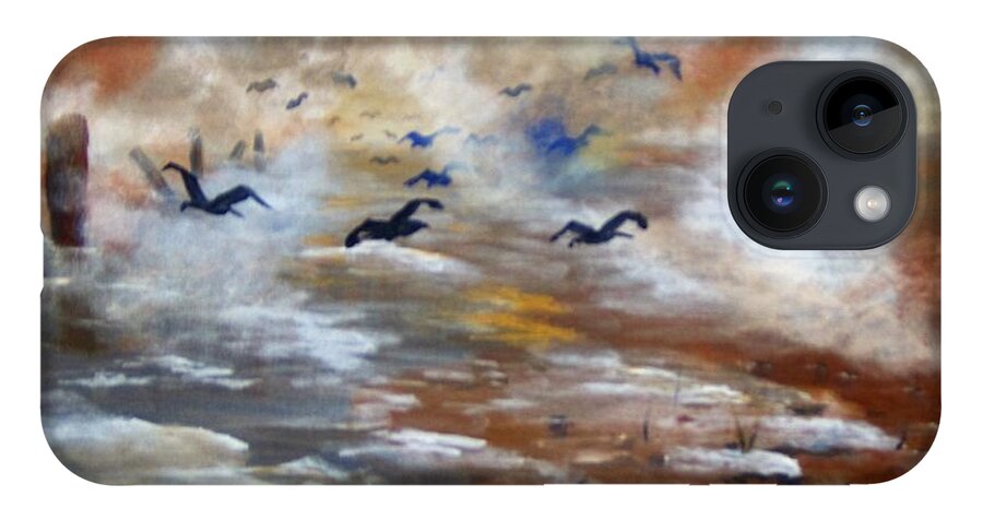 Birds iPhone Case featuring the painting Foggy Beach by Saundra Johnson