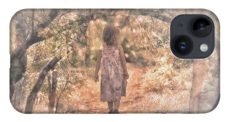Foggy Morning Walk In The Woods iPhone 14 Case featuring the digital art Foggy Morning Light by Mary Lou Chmura
