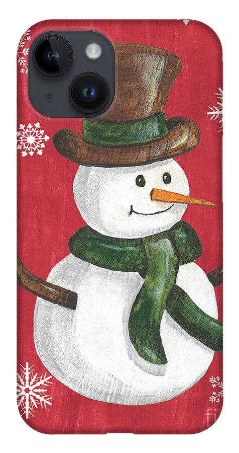 Snowman iPhone 14 Case featuring the painting Folk Snowman by Debbie DeWitt