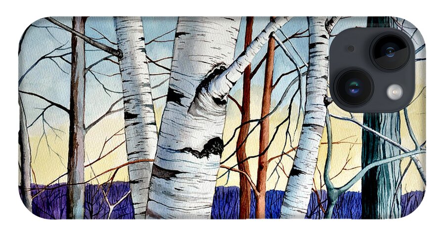 Birch iPhone 14 Case featuring the painting Forest of trees by Christopher Shellhammer