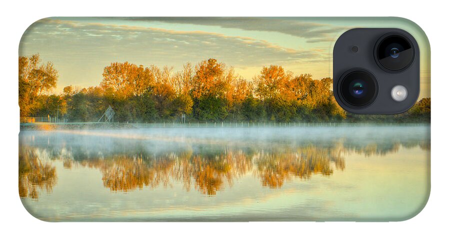 Illinois iPhone 14 Case featuring the photograph Fox River Above McHenry Dam at Sunrise by Roger Passman