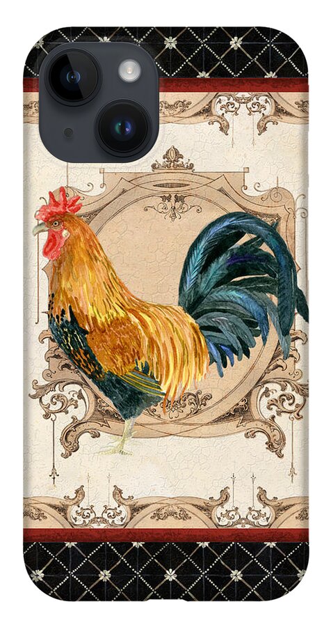 Etched iPhone 14 Case featuring the painting French Country Roosters Quartet 4 by Audrey Jeanne Roberts
