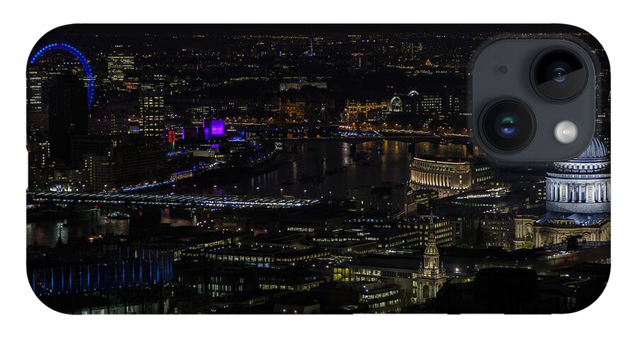 London City iPhone 14 Case featuring the photograph Full Color Moon rising over London Skyline by Andy Myatt
